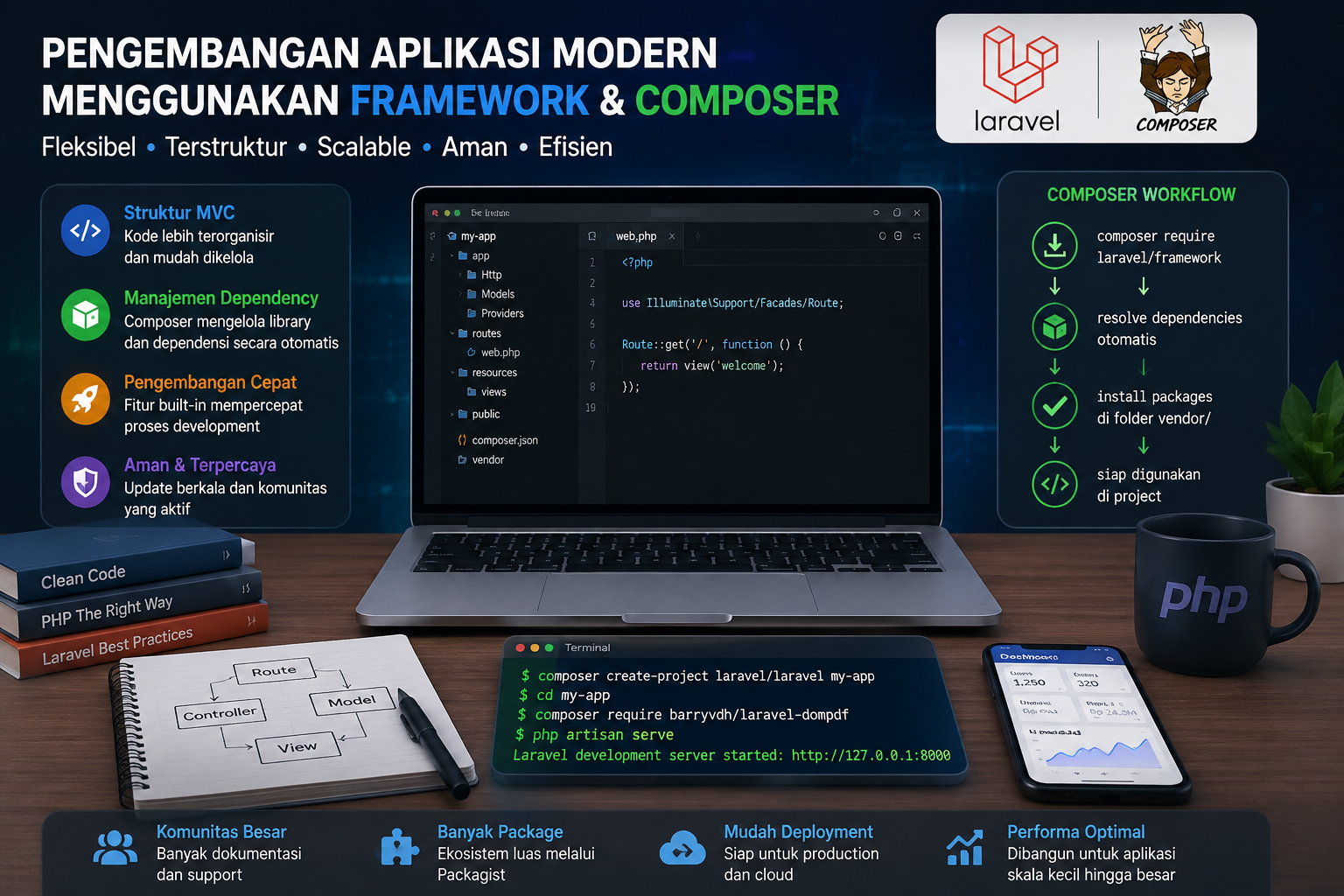 Fitur-Fitur Utama Framework: Routing, Middleware, ORM, dan Templating Engine