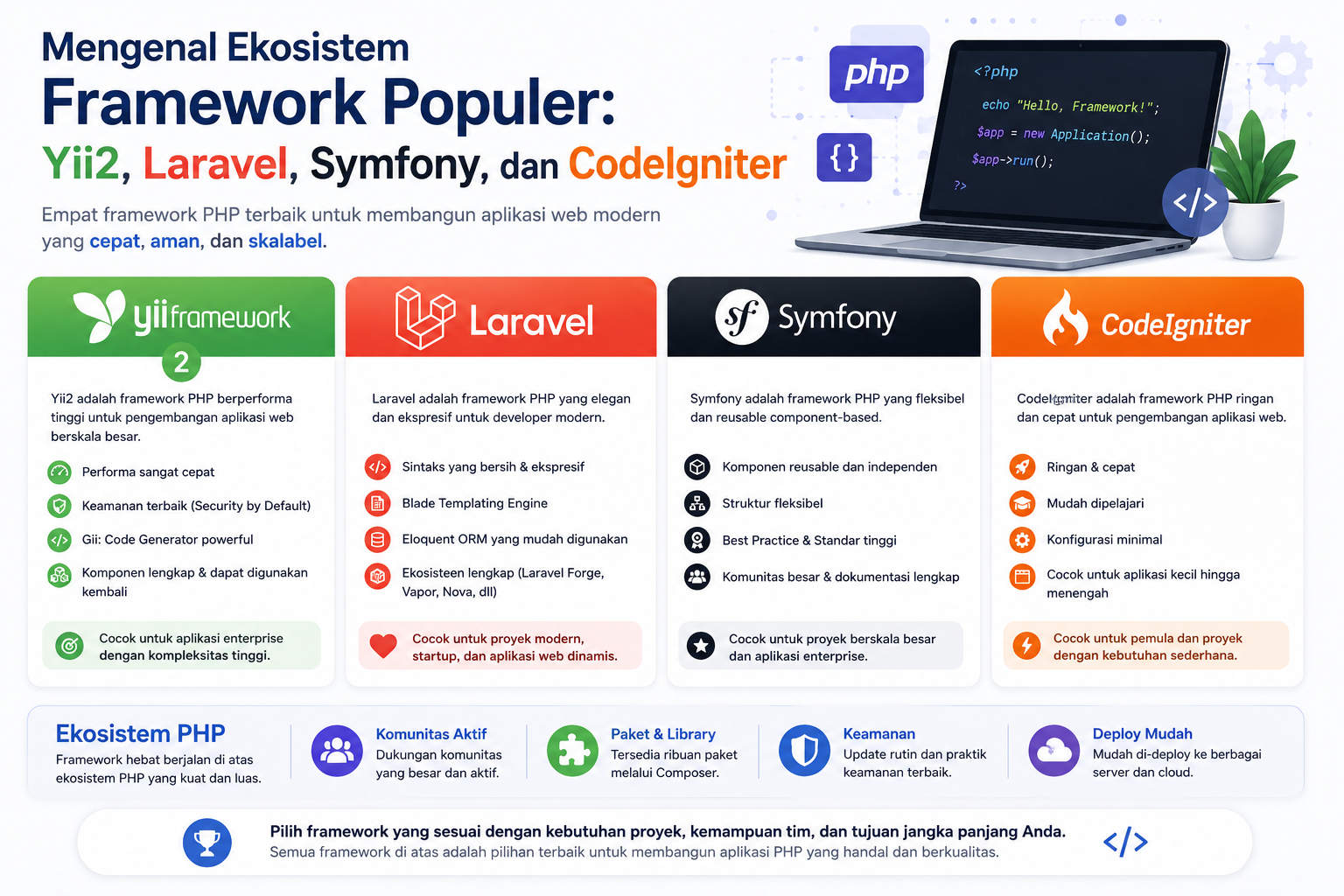 Mengenal Ekosistem Framework Populer: Yii2, Laravel, Symfony, dan CodeIgniter